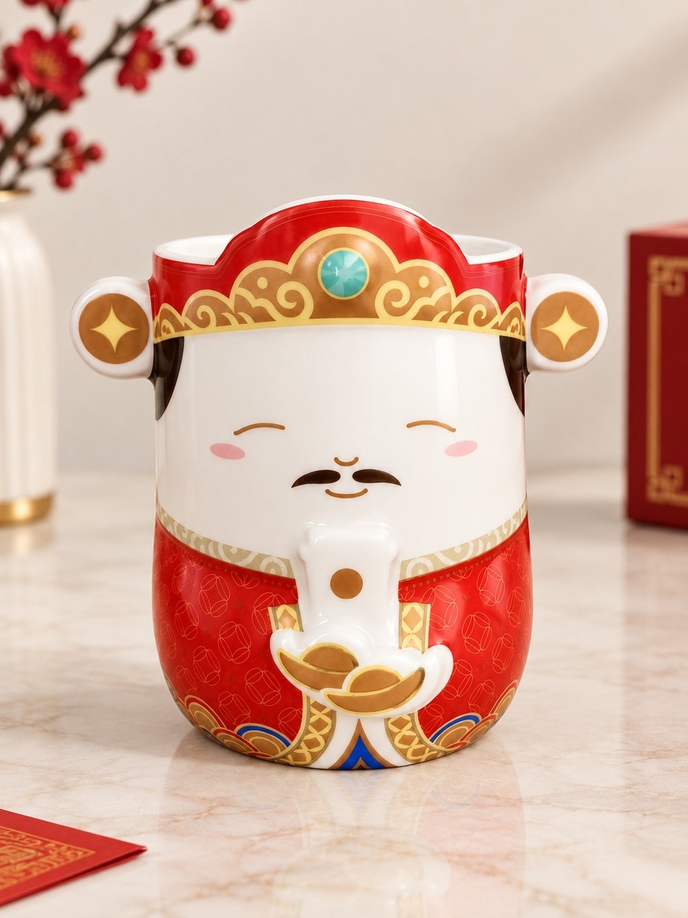 Starbucks Red and Gold Festive Character Ceramic Mug